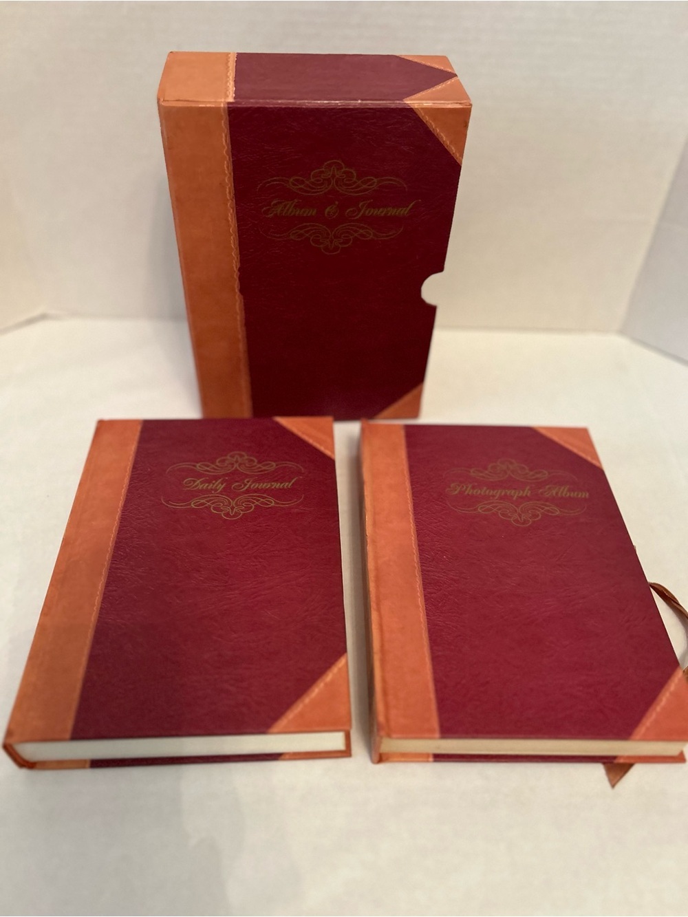 Vintage Journal & Photo Album Set in Burgundy and Tan